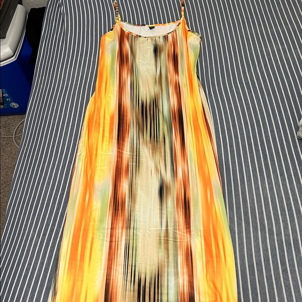 SHEIN Orange and Brown Patterned Dress